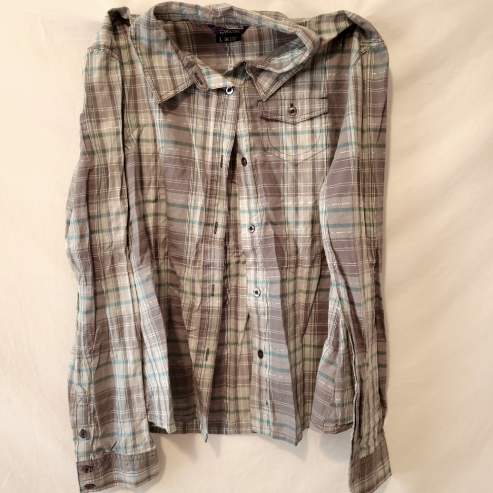 Ladies Empyre Plaid Button Up Long Sleeve Shirt